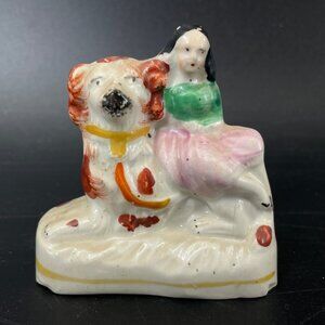 Antique Staffordshire Porcelain Figure Depicting A Girl And A Dog